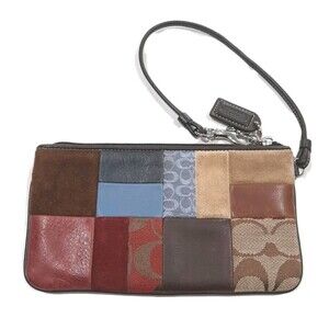 VTG Y2K Coach Signature Patchwork Wristlet Wallet Mixed Leather & Suede Rare
